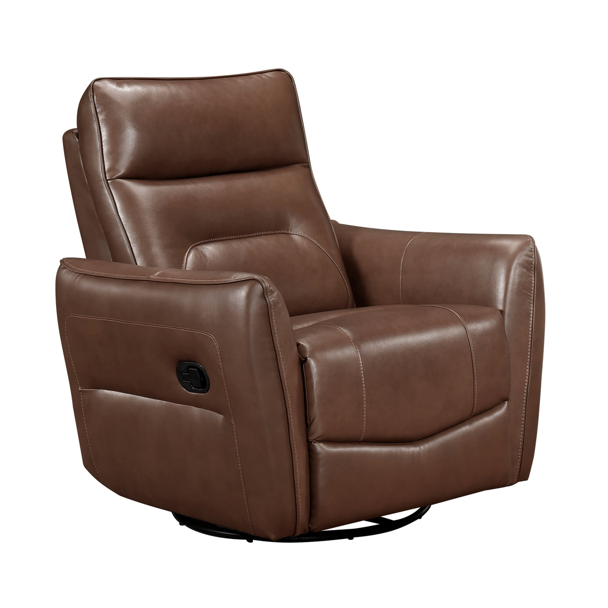1pc Recliner Chair with Swivel Motion Luxurious Comfort Leather Upholstered Solid Wood Living Room Furniture, Toffee Brown