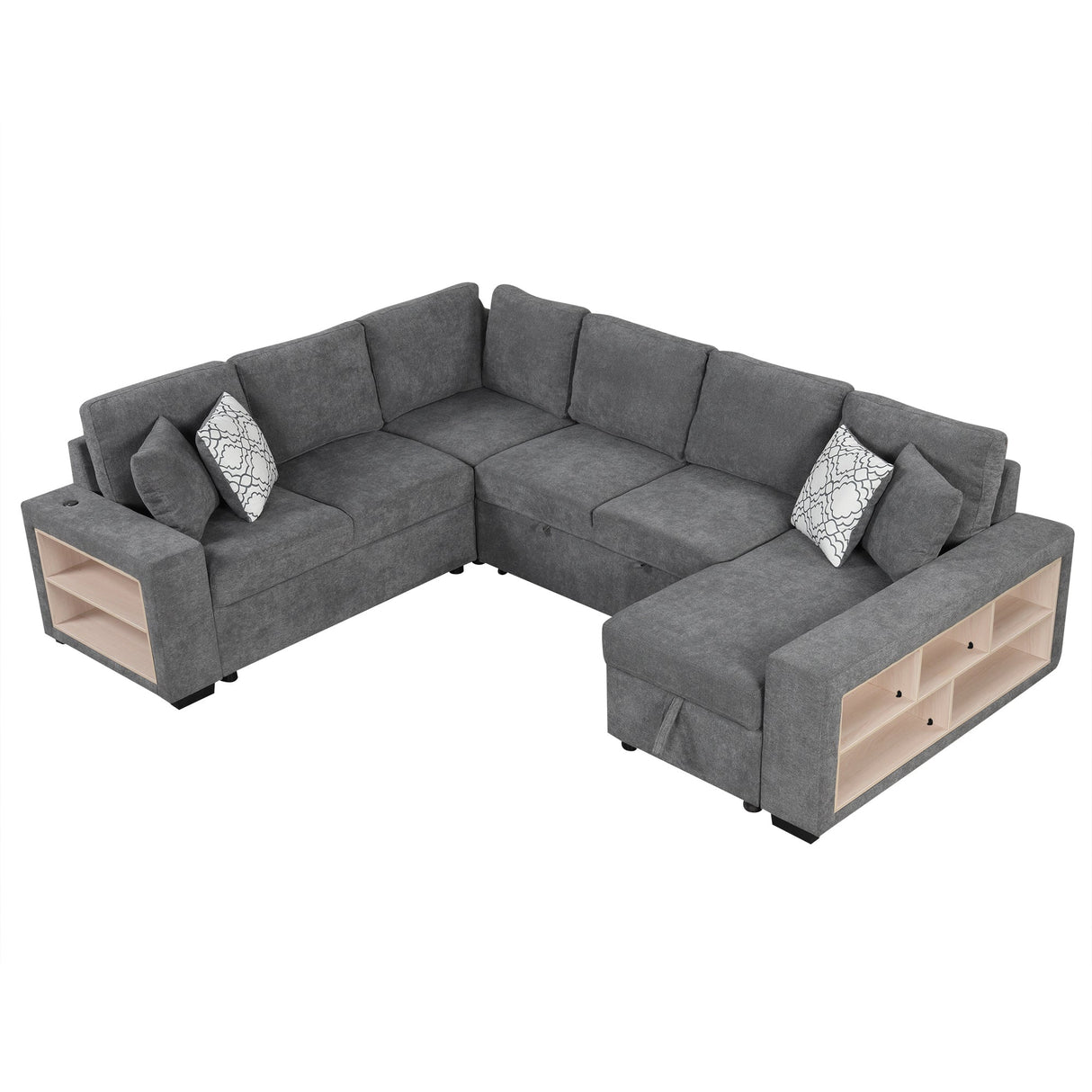 Modern Grey U-Shaped Sectional Sofa Bed with USB Ports, Storage Chaise & Pillows, Chenille Fabric, 109' - sold by Home Elegance USA