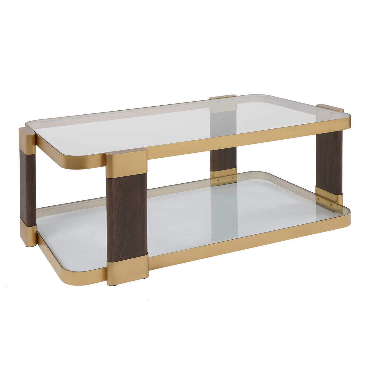 Ryles Glass Coffee Table Brass / Brown / Woodtone - Gold / Dark Brown by Uttermost - View 4