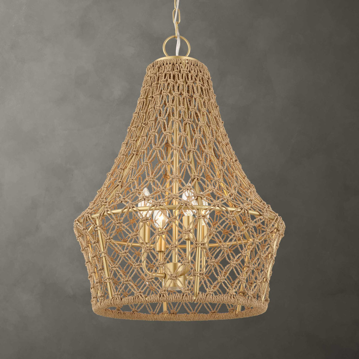 Macrame 4 Light Rope Pendant - Light Brown by Uttermost - View 2