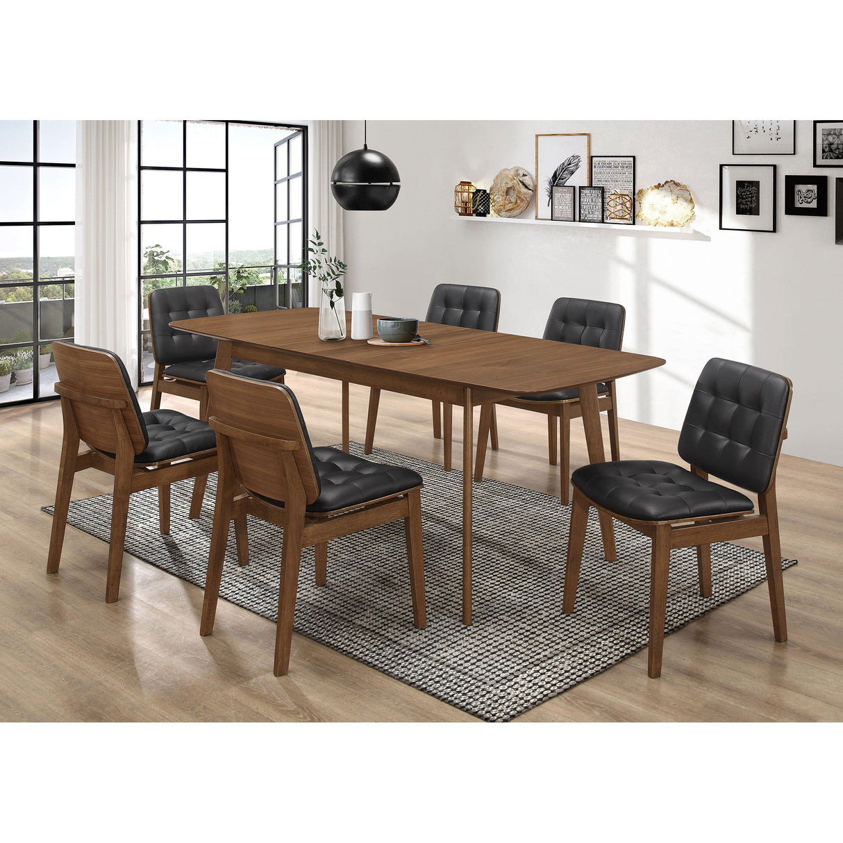 Draper Natural Walnut and Black 7-piece Rectangular Dining Set - sold by Home Elegance USA