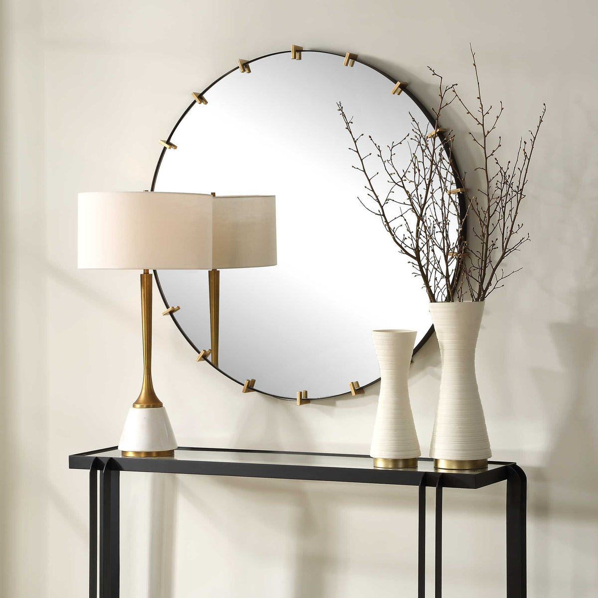 Pali Industrial Round Mirror - Gold by Uttermost - View 3