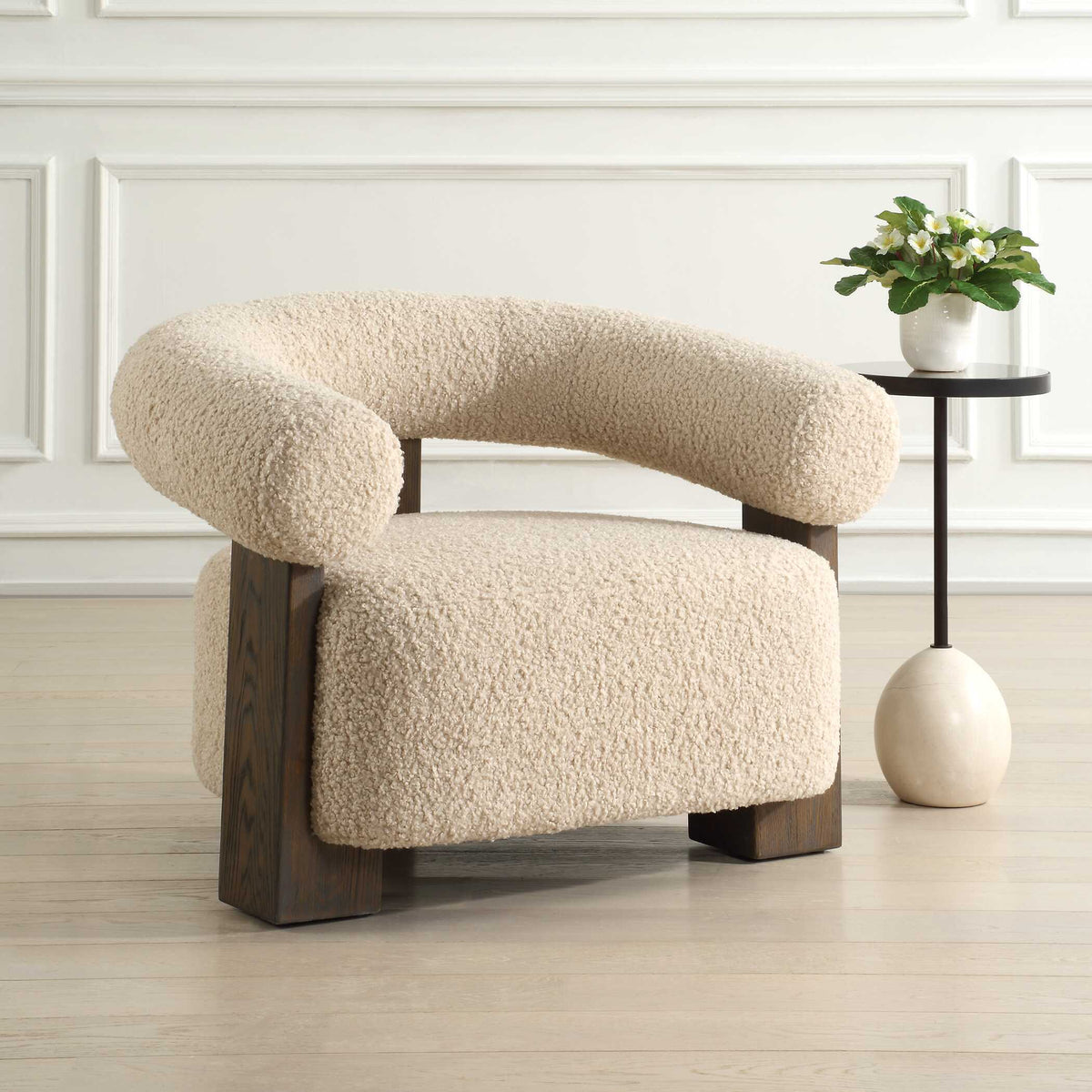Lennox Shearling Accent Chair Beige / Brown - Beige / Dark Brown by Uttermost - View 3
