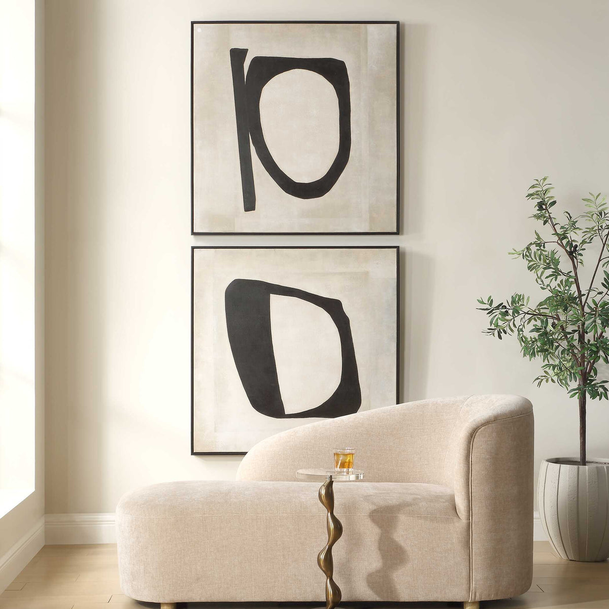 Characters Abstract Art (Set of 2) - Black / Beige by Uttermost - View 2