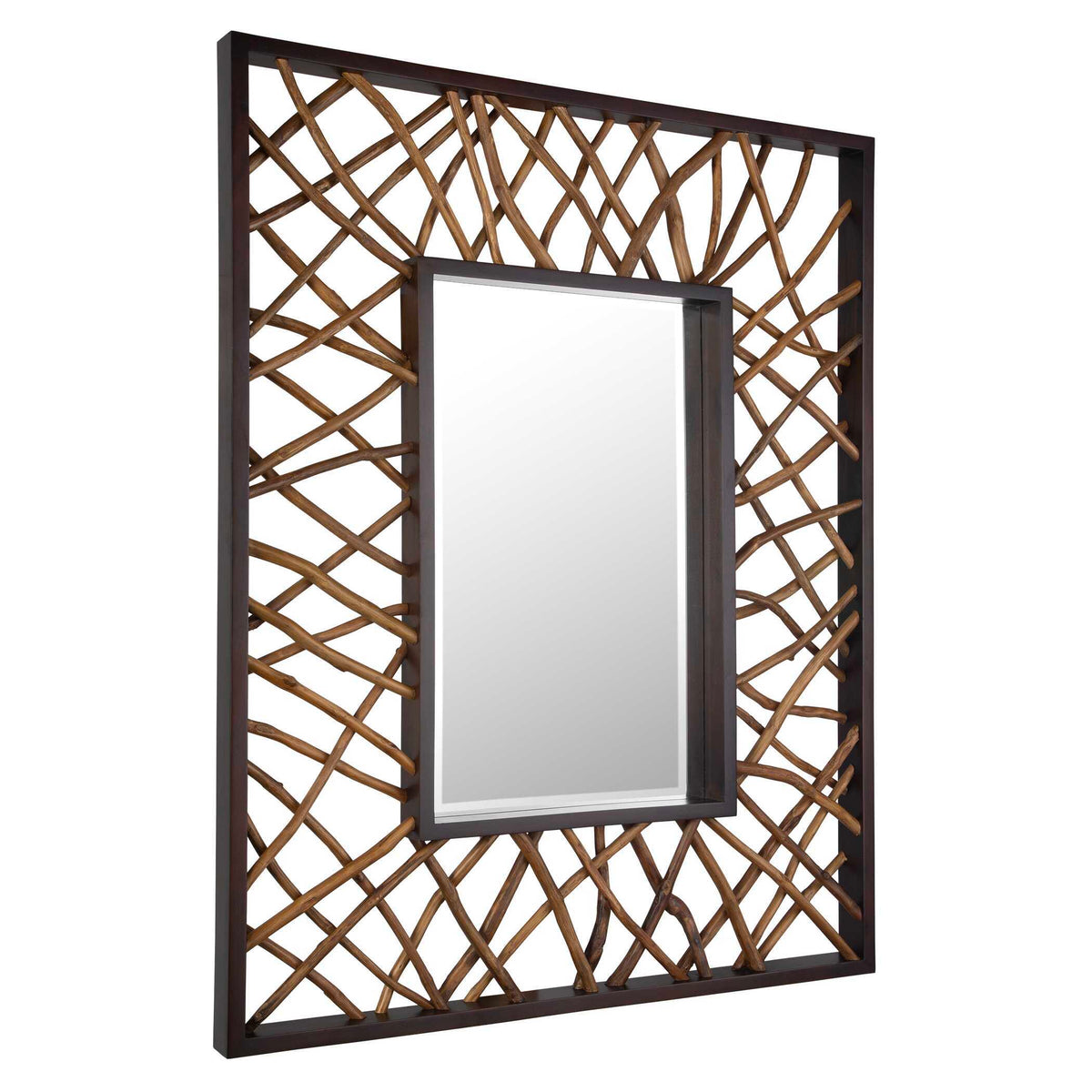 Teak Maze Rectangle Mirror - Dark Brown by Uttermost - View 3