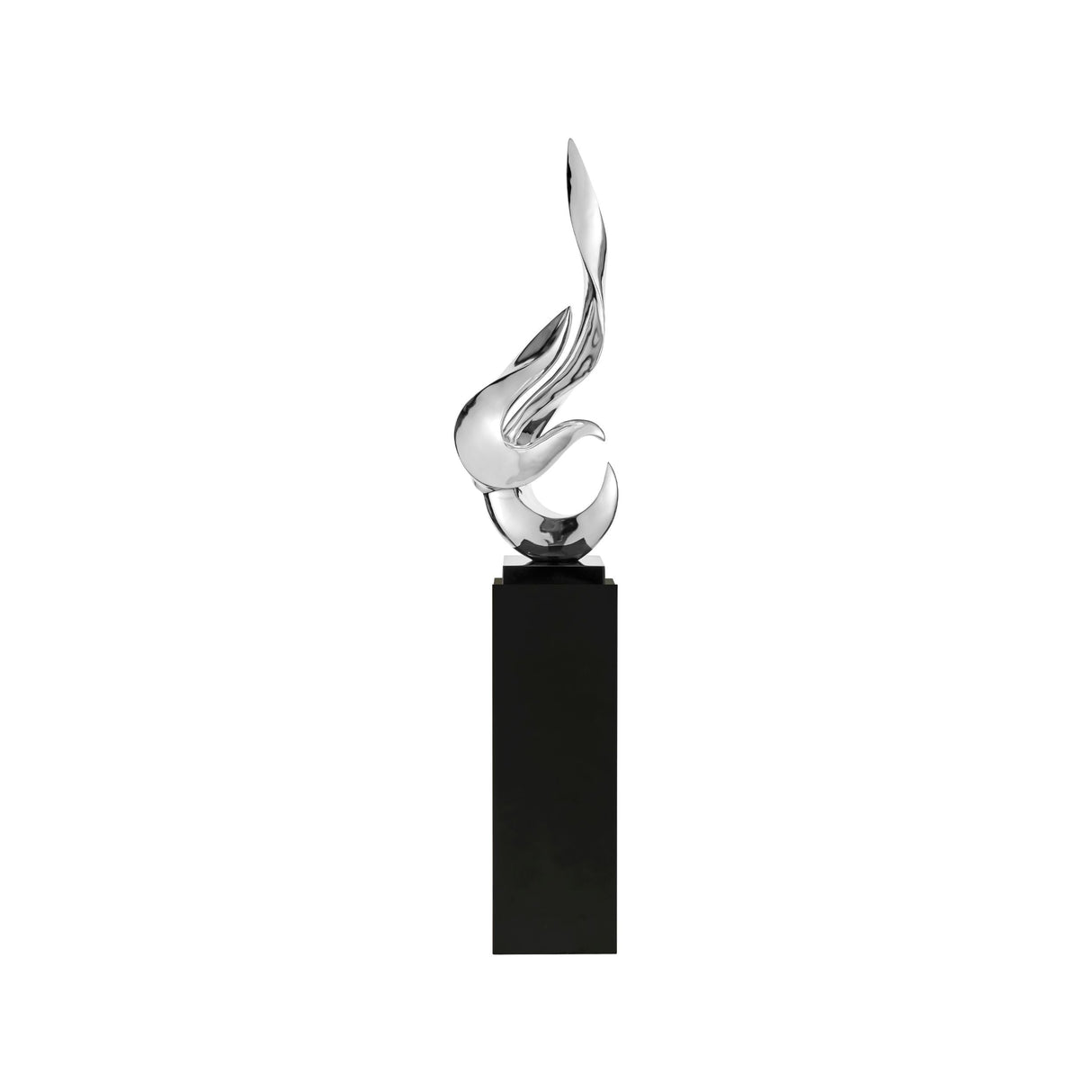 Flame 65" Tall Floor Sculpture // Chrome with Black Stand | Finesse - Home Elegance USA