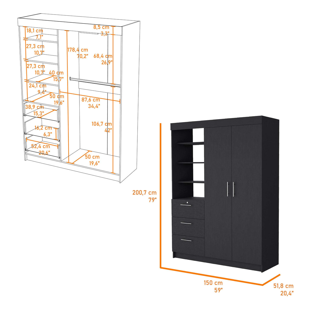 Wenge 3-Drawer Armoire - sold by Home Elegance USA