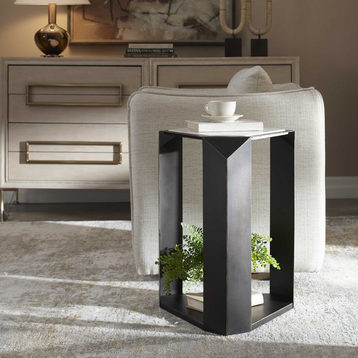 Keenan Geometric Accent Table - Bronze / White by Uttermost - View 3