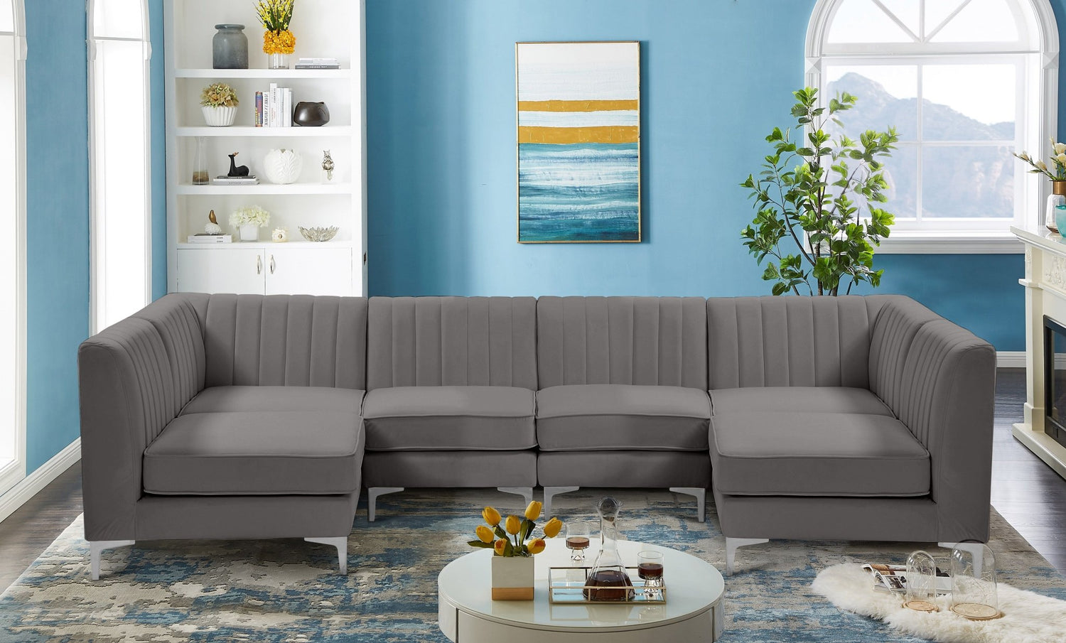 Alina - Modular Sectional 6 Piece - Grey - Fabric | Home Elegance USA
