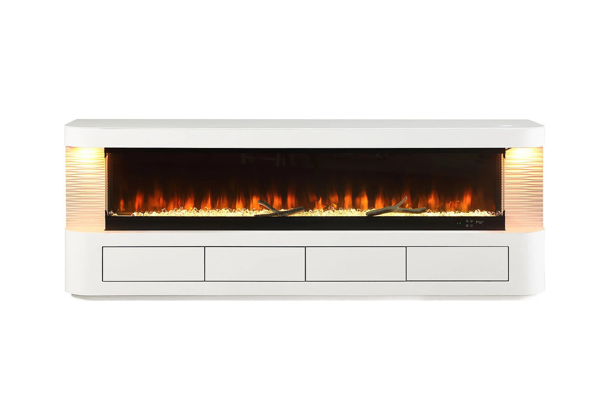 Contemporary Style TV Stand Electric Fire Place 3-Level Brightness Setting Flame Box Display White Finish Primary Living Room - sold by Home Elegance USA