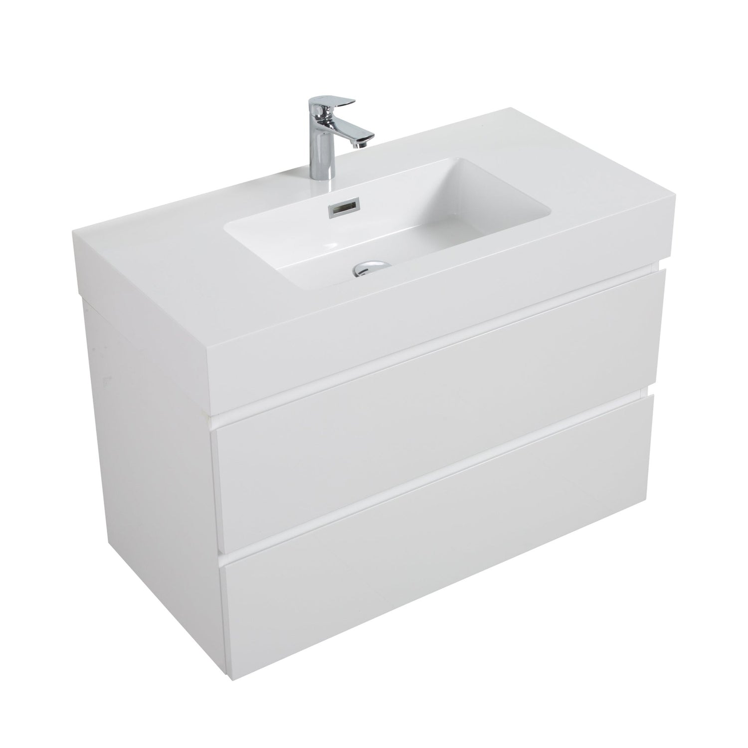 Alice 36" White Bathroom Vanity with Sink, Large Storage Wall Mounted Floating Bathroom Vanity for Modern Bathroom, One - Piece White Sink Basin without Drain and Faucet | Home Elegance USA