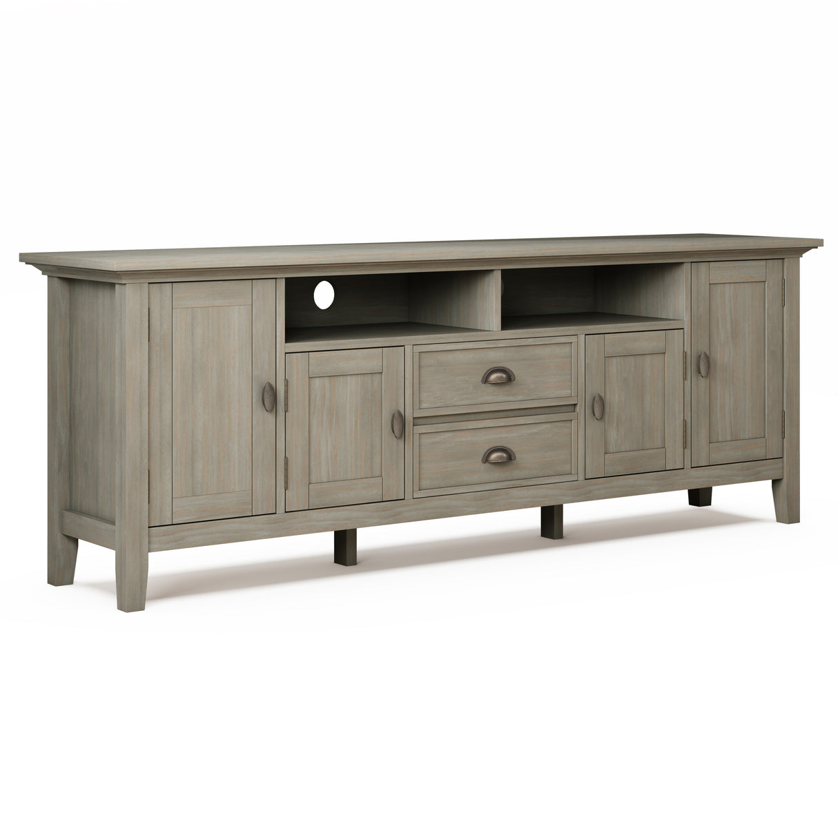 Redmond 72 inch Wide Solid Wood TV Stand in Distressed Grey For TVs up to 80 inches