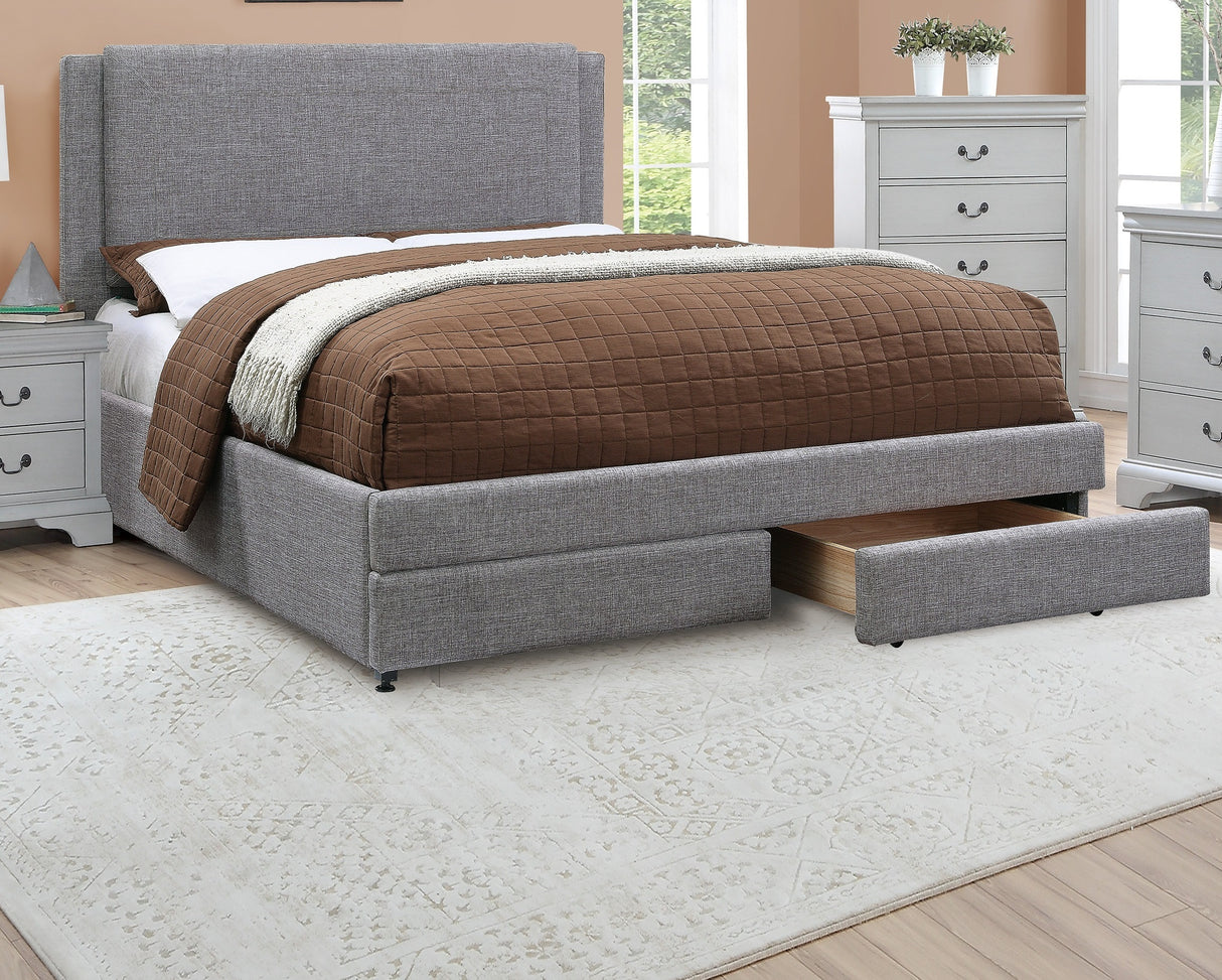 Light Gray Fabric Upholstered Contemporary 1pc Queen Size Bed w Storage Drawers FB Bedroom Furniture 1pc Bed Set