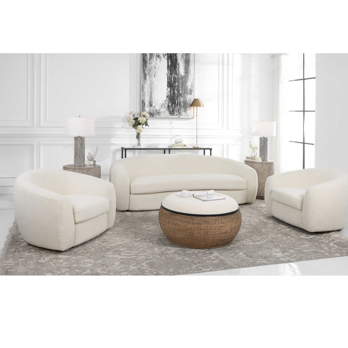 Capra Art Deco White Swivel Chair by Uttermost - View 5