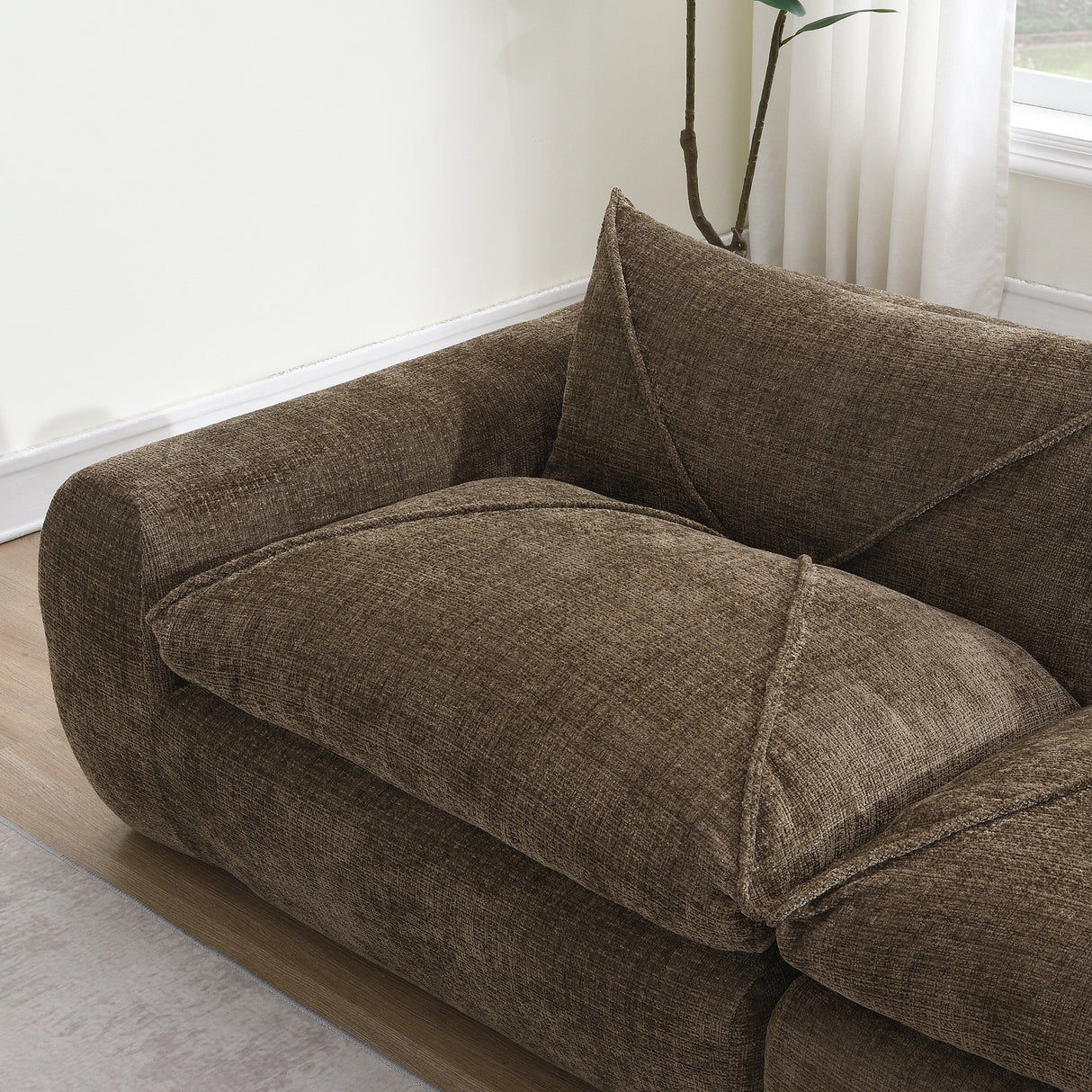 116'' Fully Compressed Sofa with High Density Foam, Integrated Backrest&Seat Cushion, Decorative Edging, Legless Design without Frame, No Assembly Required, Free Combination, Particle Chenille - sold by Home Elegance USA