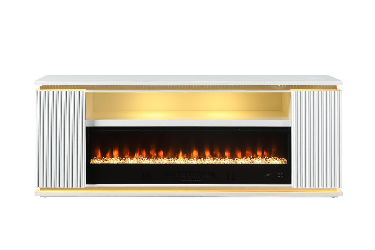 Contemporary Style TV Stand Electric Fire Place 3-Level Brightness Setting Room Temperature Control White Finish Primary Living Room - sold by Home Elegance USA