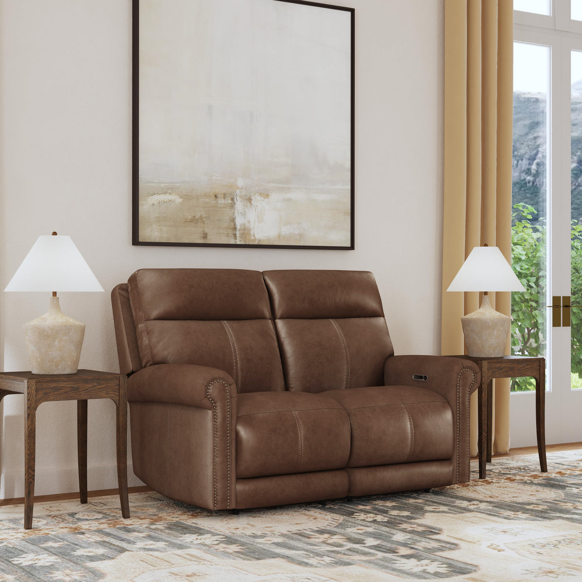 Alexander Power Reclining Loveseat With Power Headrest & Lumbar - Khaki Brown | Flexsteel