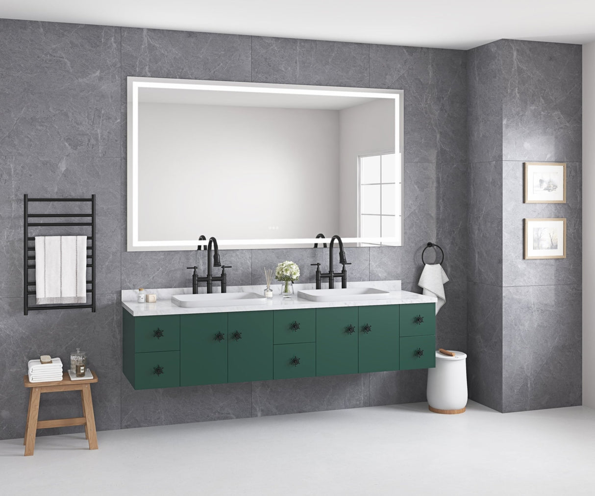 84*48 LED Lighted Bathroom Wall Mounted Mirror with High Lumen+Anti - Fog Separately Control bedroom full - length mirror bathroom led mirror hair salon mirror | Home Elegance USA