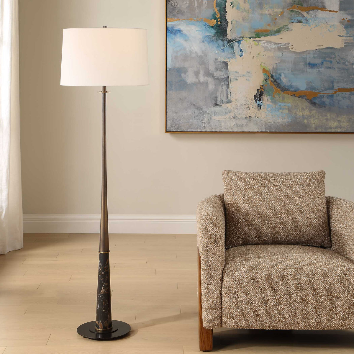 Tallarico Brass & Marble Floor Lamp Black / Bronze / Brown - Black / Dark Brown by Uttermost - View 2
