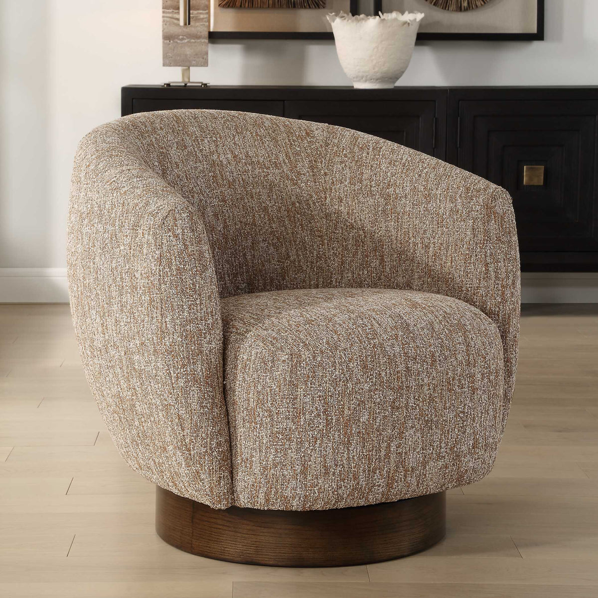 Dunes Fabric Swivel Chair - Light Brown by Uttermost - View 3
