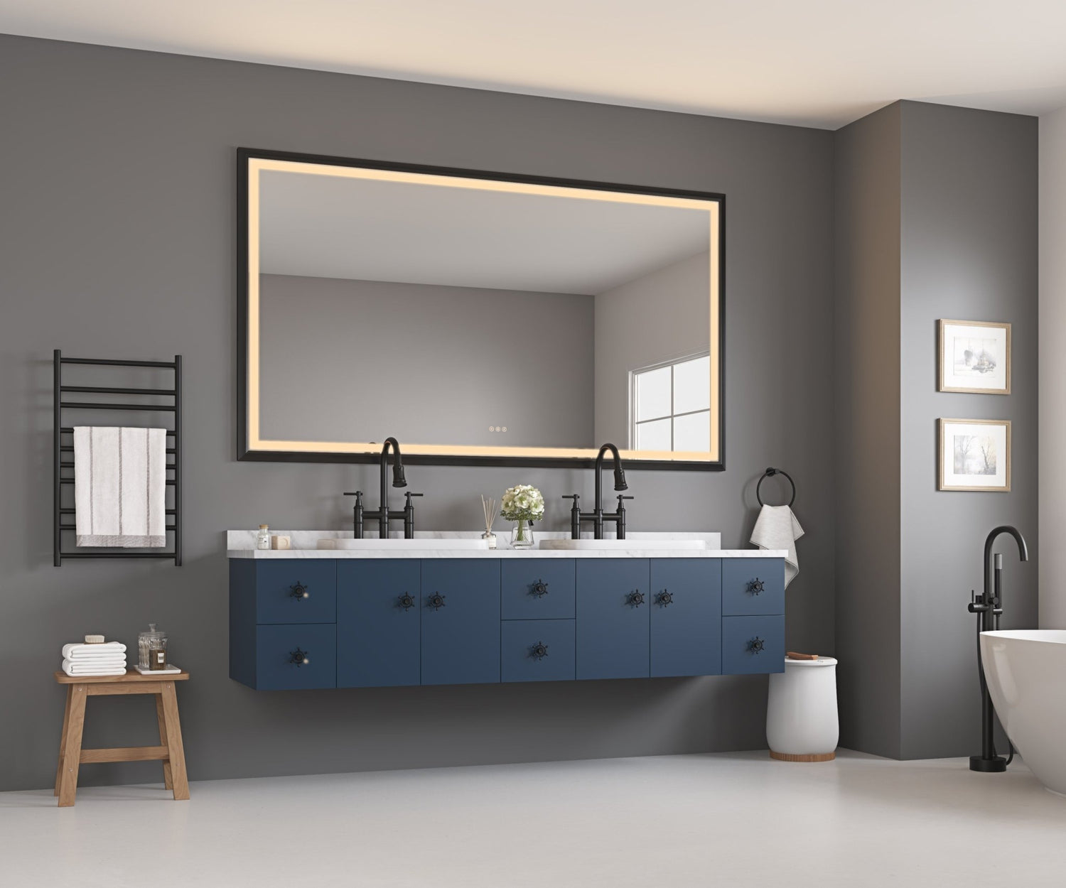 72in. W x 48in. H Oversized Rectangular Black Framed LED Mirror Anti - Fog Dimmable Wall Mount Bathroom Vanity Mirror HD Wall Mirror Kit For Gym And Dance Studio 48X 72Inches With Safety Ba | Home Elegance USA