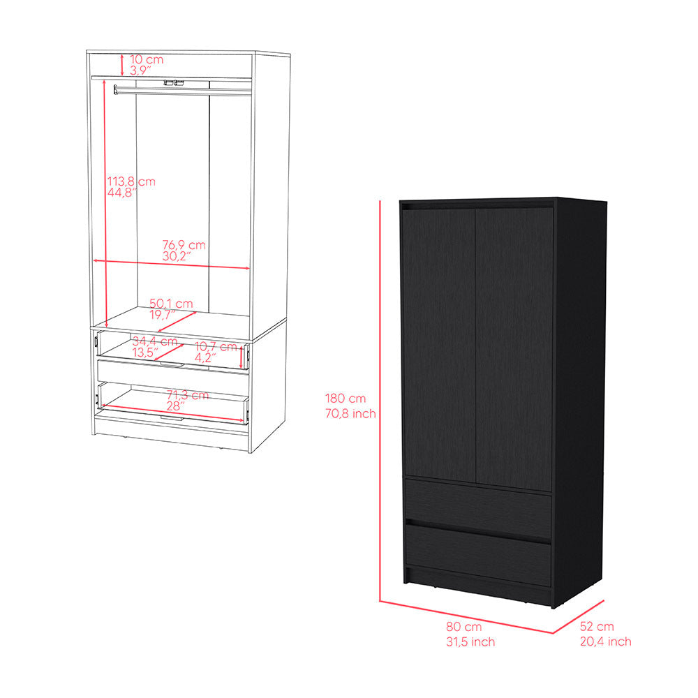 Beloit 3 Piece Bedroom Set, Nightstand + Dresser+ Armoire, Black - sold by Home Elegance USA