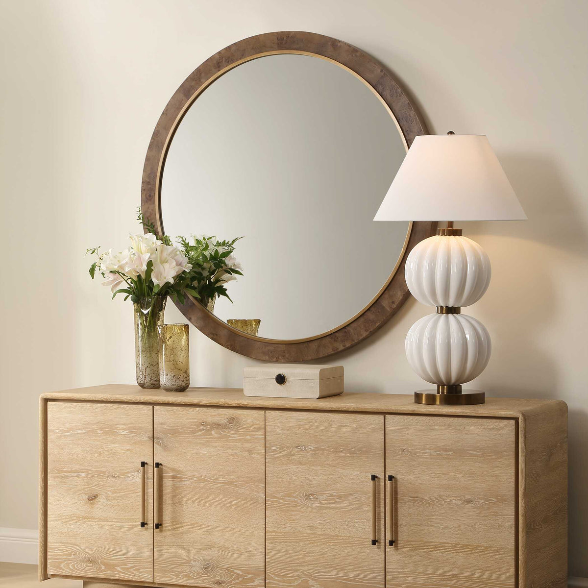 Cleveland Round Burl Wood Mirror Woodtone - Dark Brown by Uttermost - View 3