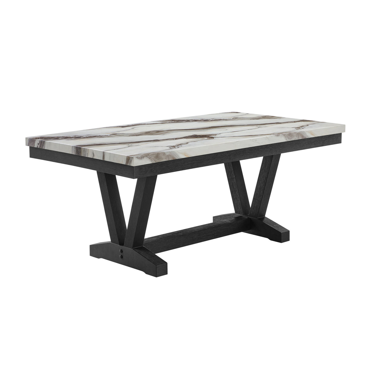 Panda Oceanic Black Dining Table with Faux Marble Top and Grey Fabric Chairs Set