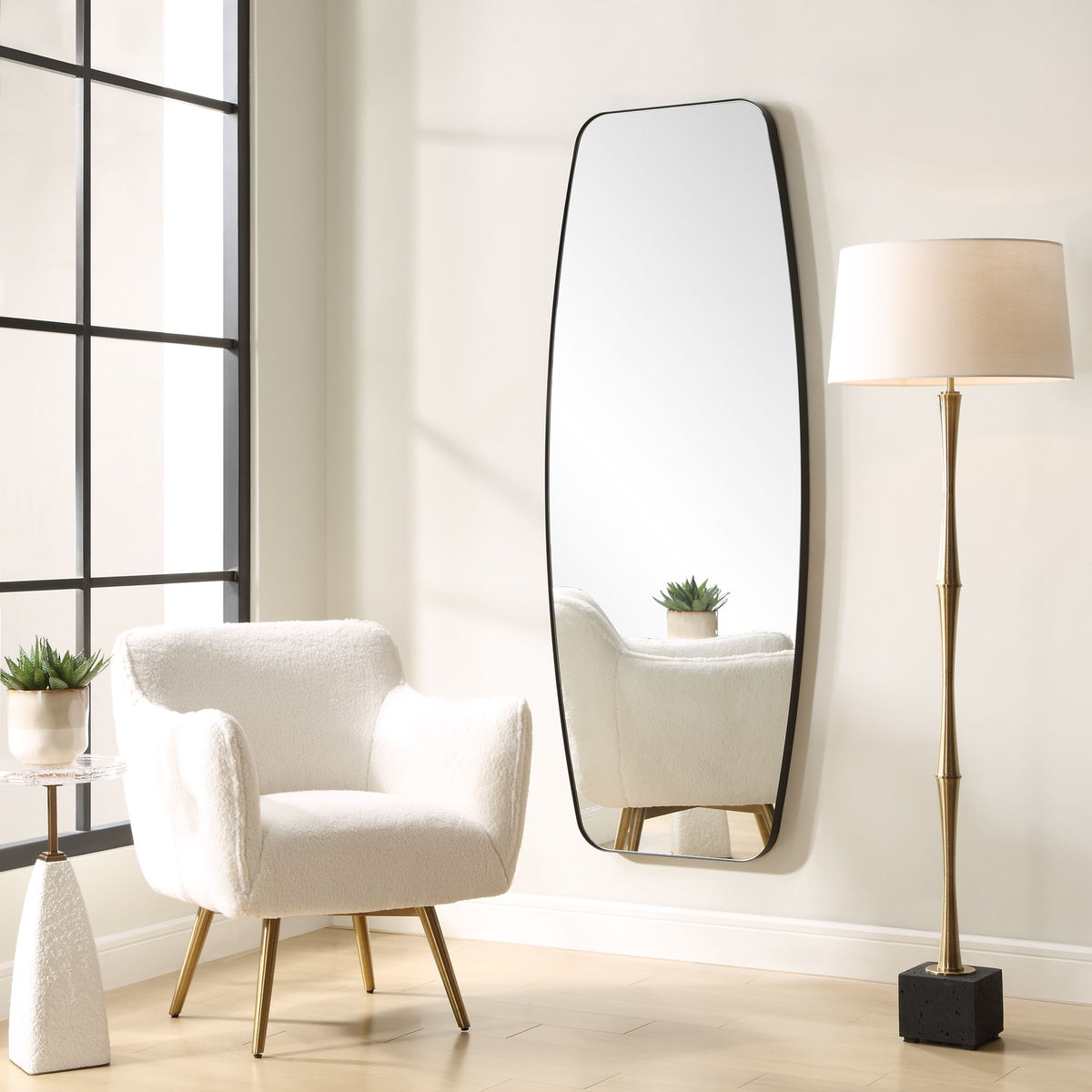 Caspian Curved Black Dressing Mirror by Uttermost - View 2