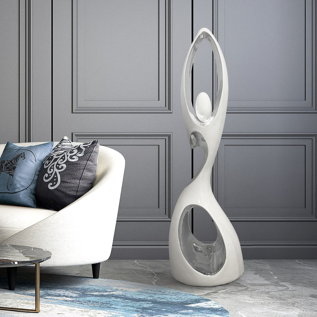 Tall Doll Floor Sculpture // White and Chrome | Finesse - Home Elegance USA