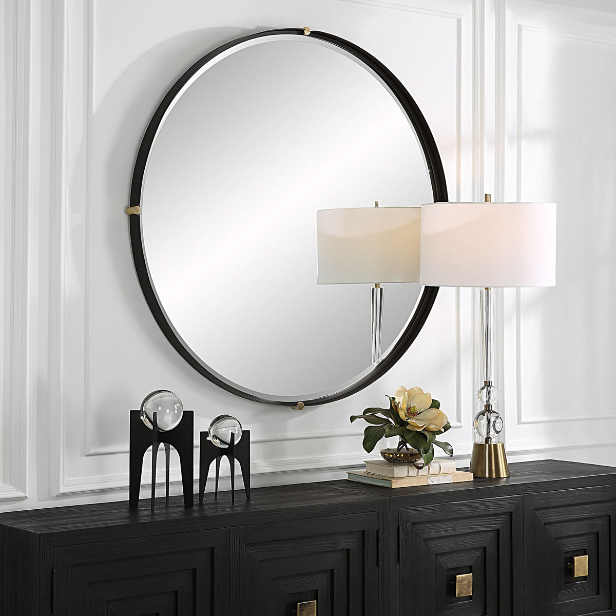 Bonded Round Mirror - Black by Uttermost - View 2