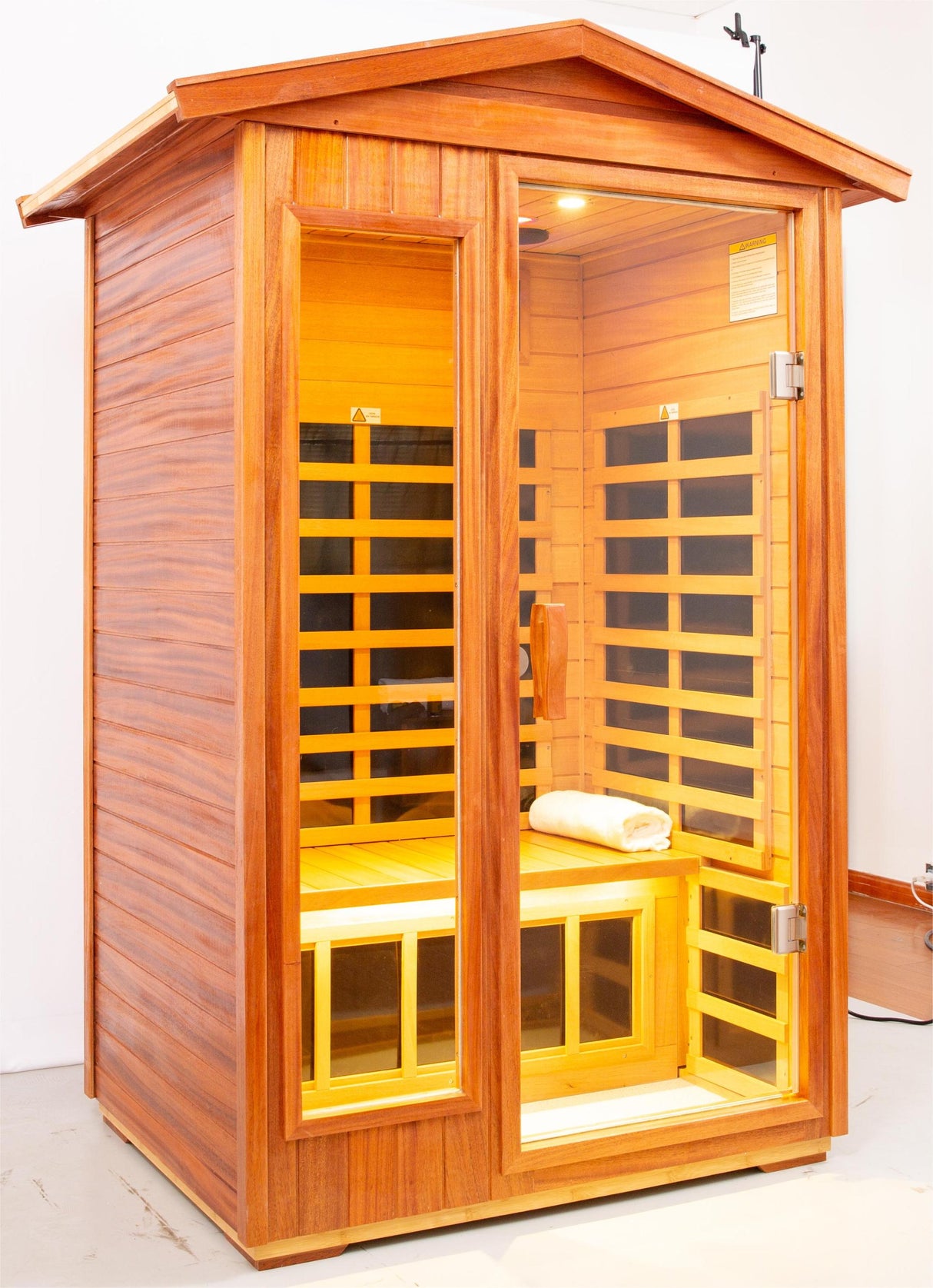 Sala de sauna exterior de madera Khaya con infrarrojos lejanos para dos personas (izquierda y derecha)
