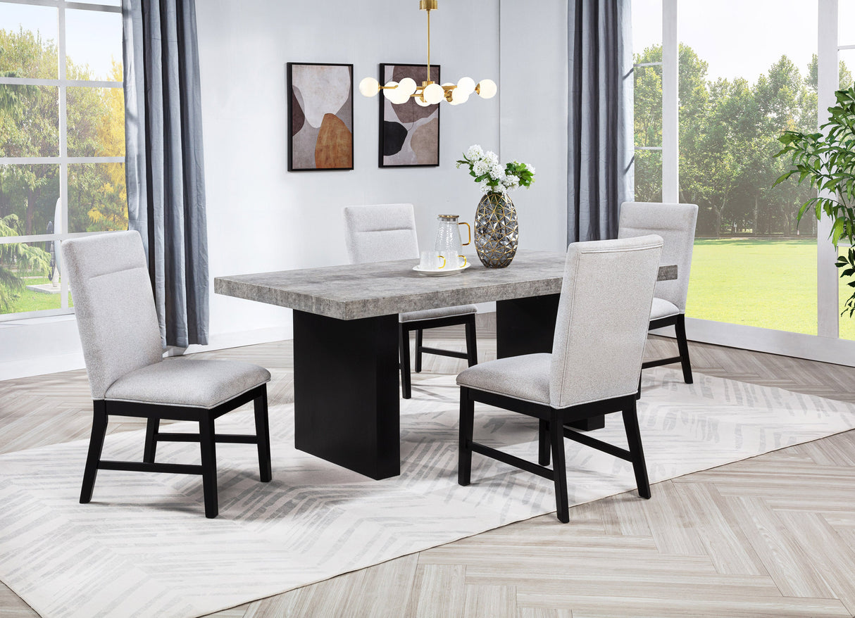 5pc Dining Set Weathered Gray Rectangular Table Dark-finished Base Upholstered Chair Wooden Dining Room Furniture - sold by Home Elegance USA