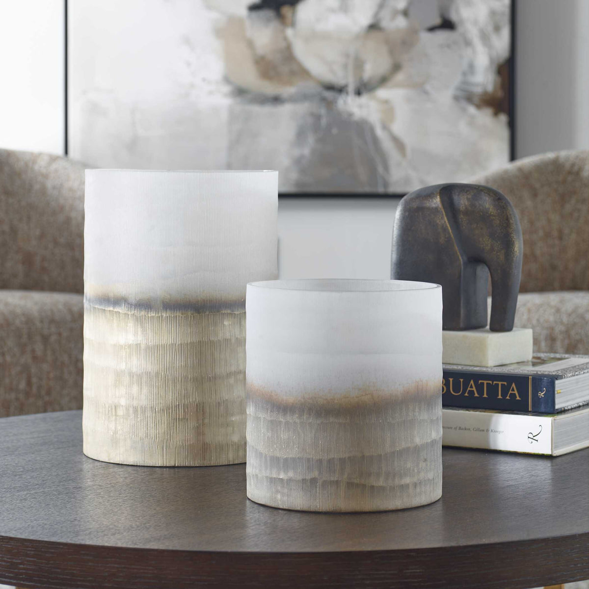 Ombra Modern Vases (Set of 2) - Beige / Gray by Uttermost - View 3