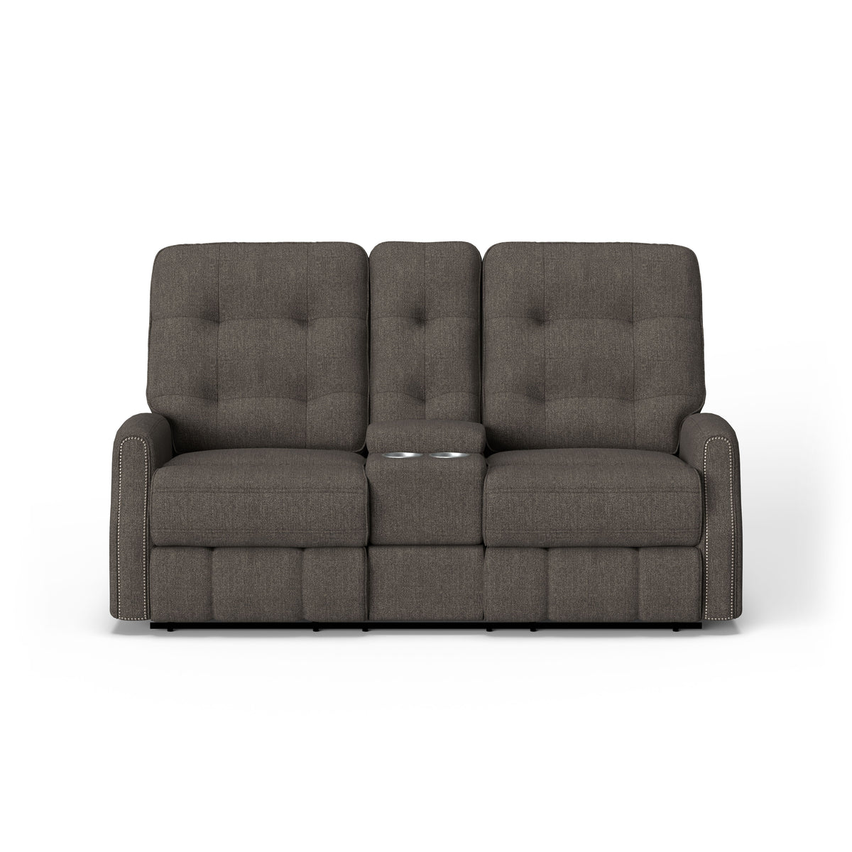 Devon Transitional Fabric Power Reclining Loveseat With Console, Power Headrests & Nailhead Trim | Flexsteel