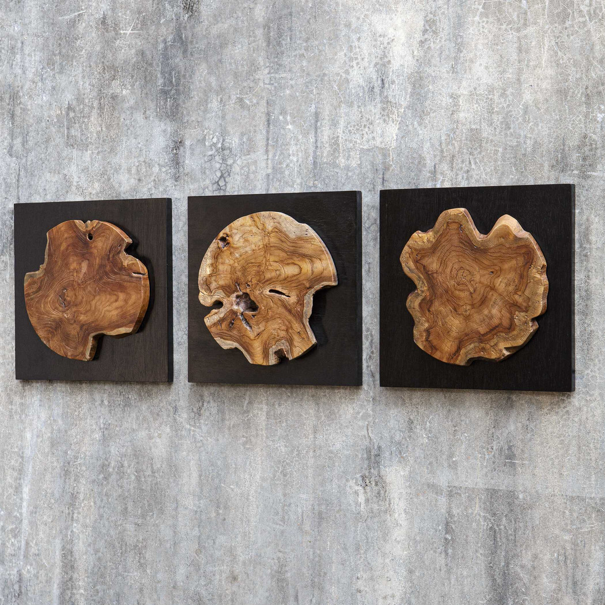 Kolini Teak Wood Wall Decor (Set of 3) - Yellow / Black by Uttermost - View 3