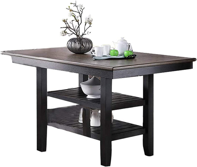 1pc Counter Height Dining Table Dark Coffee Finish Kitchen Breakfast Dining Room Furniture Table w 2x Storage Shelve Rubber wood | Home Elegance USA