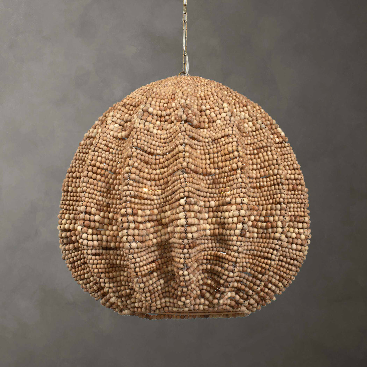 Kauri 5 Light Wooden Bead Pendant Brass / Woodtone - Light Brown by Uttermost - View 2