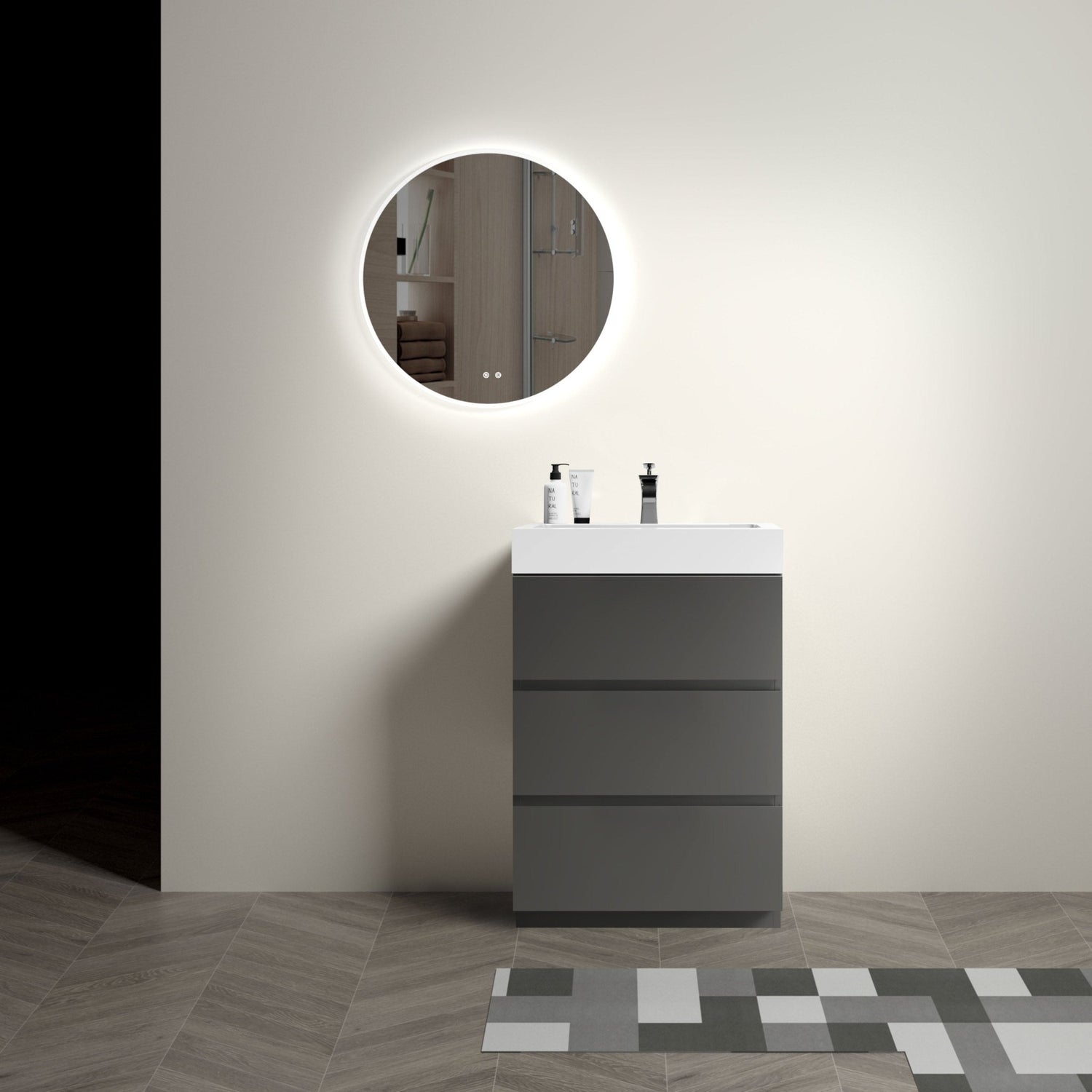 Alice 24" Gray Bathroom Vanity with Sink, Large Storage Freestanding Bathroom Vanity for Modern Bathroom, One - Piece White Sink Basin without Drain and Faucet | Home Elegance USA