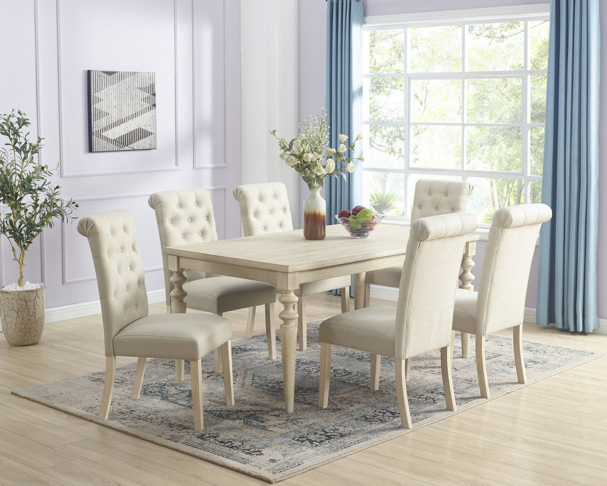 Amonia 7-piece Dining Set, Turned-Leg Dining Table with 6 Tufted Chairs - sold by Home Elegance USA