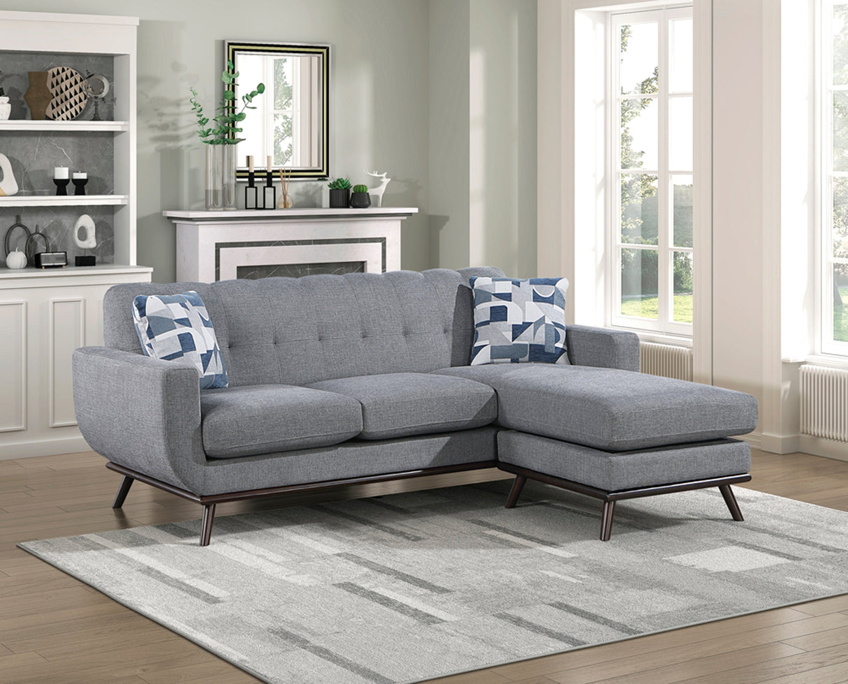 Solid Wood Reversible Sofa Chaise Gray Chenille Upholstered Decorative Pillows Mid-Century Modern Living Room Furniture 1pc - sold by Home Elegance USA