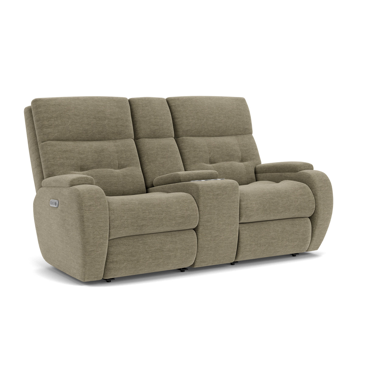 Strait Transitional Fabric Power Reclining Loveseat With Console & Power Headrests | Flexsteel