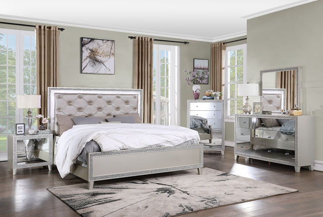 Acme - Sliverfluff CK Bed W/Led & Storages BD00240CK Synthetic Leather & Champagne Finish