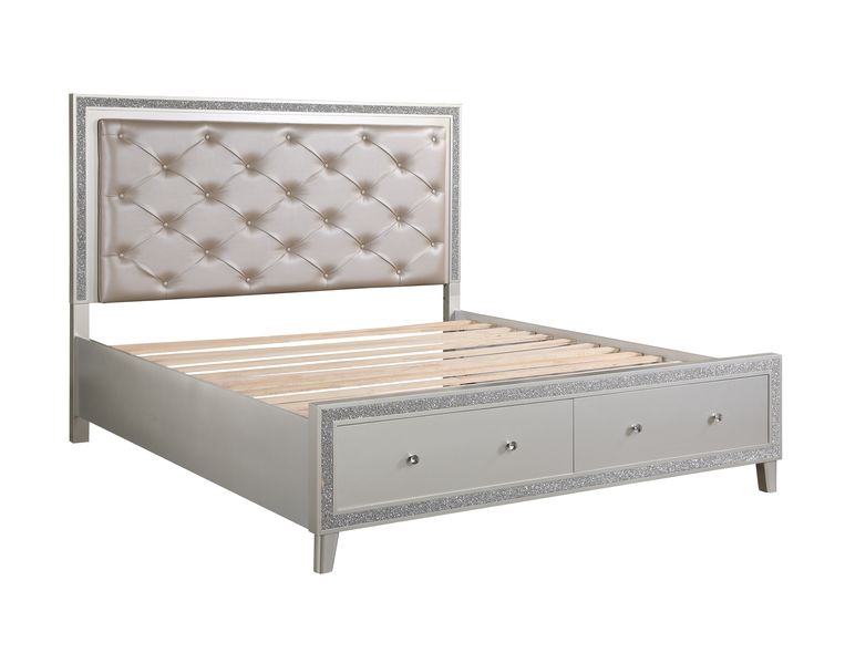 Acme - Sliverfluff Queen Bed W/Led & Storage BD00242Q Synthetic Leather & Champagne Finish