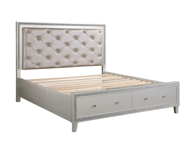 Acme - Sliverfluff Queen Bed W/Led & Storage BD00242Q Synthetic Leather & Champagne Finish