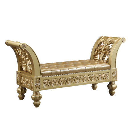 Acme - Seville Bench BD00456 Gold Synthetic Leather & Gold Finish