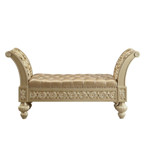 Acme - Seville Bench BD00456 Gold Synthetic Leather & Gold Finish