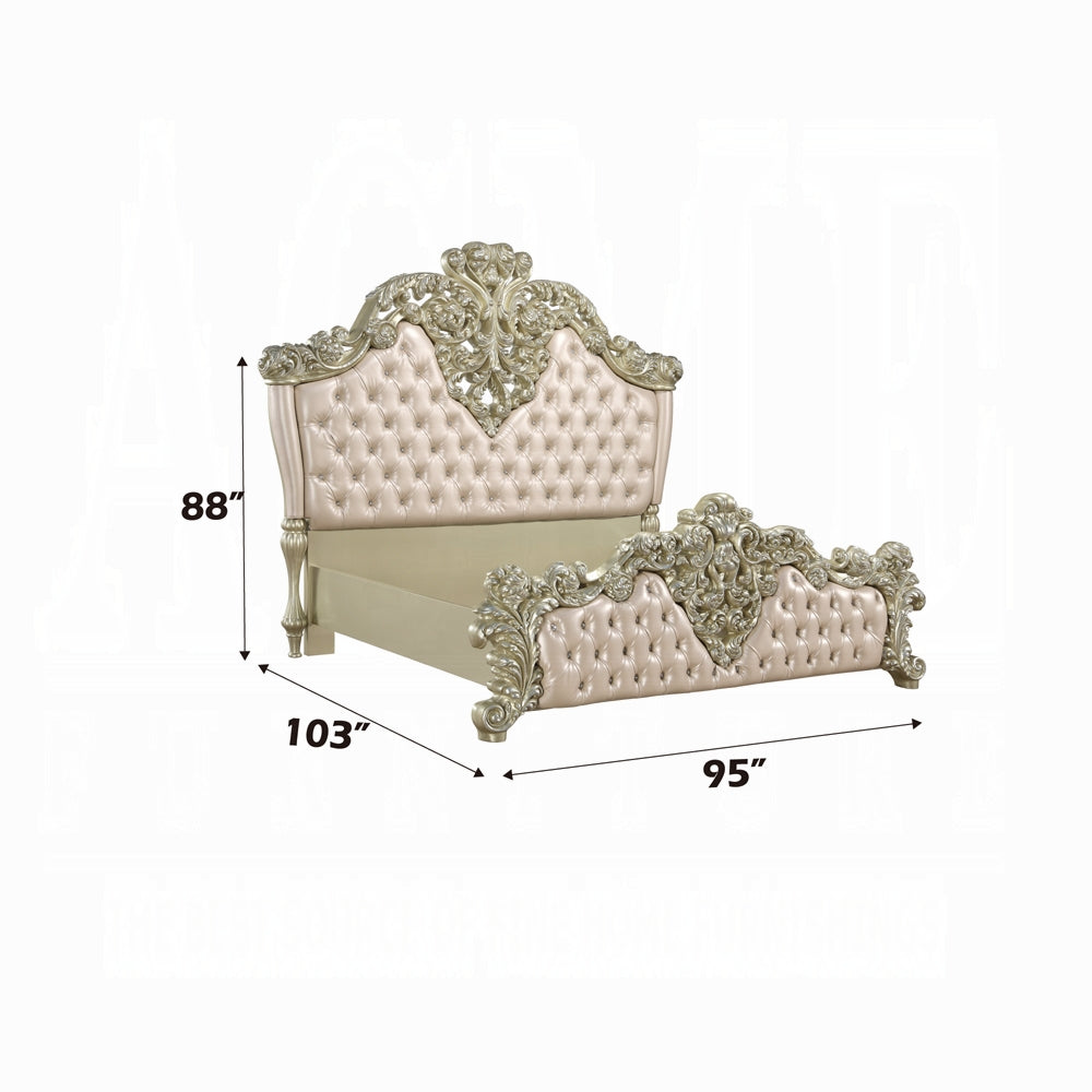 Vatican EK Bed Synthetic Leather , Light Gold & Champagne Silver Finish | Acme - Home Elegance USA