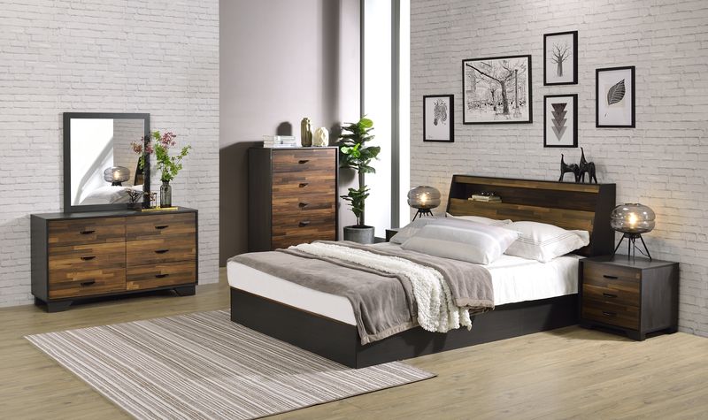 Acme - Eos Queen Bed W/Storage BD00545Q Walnut & Black Finish