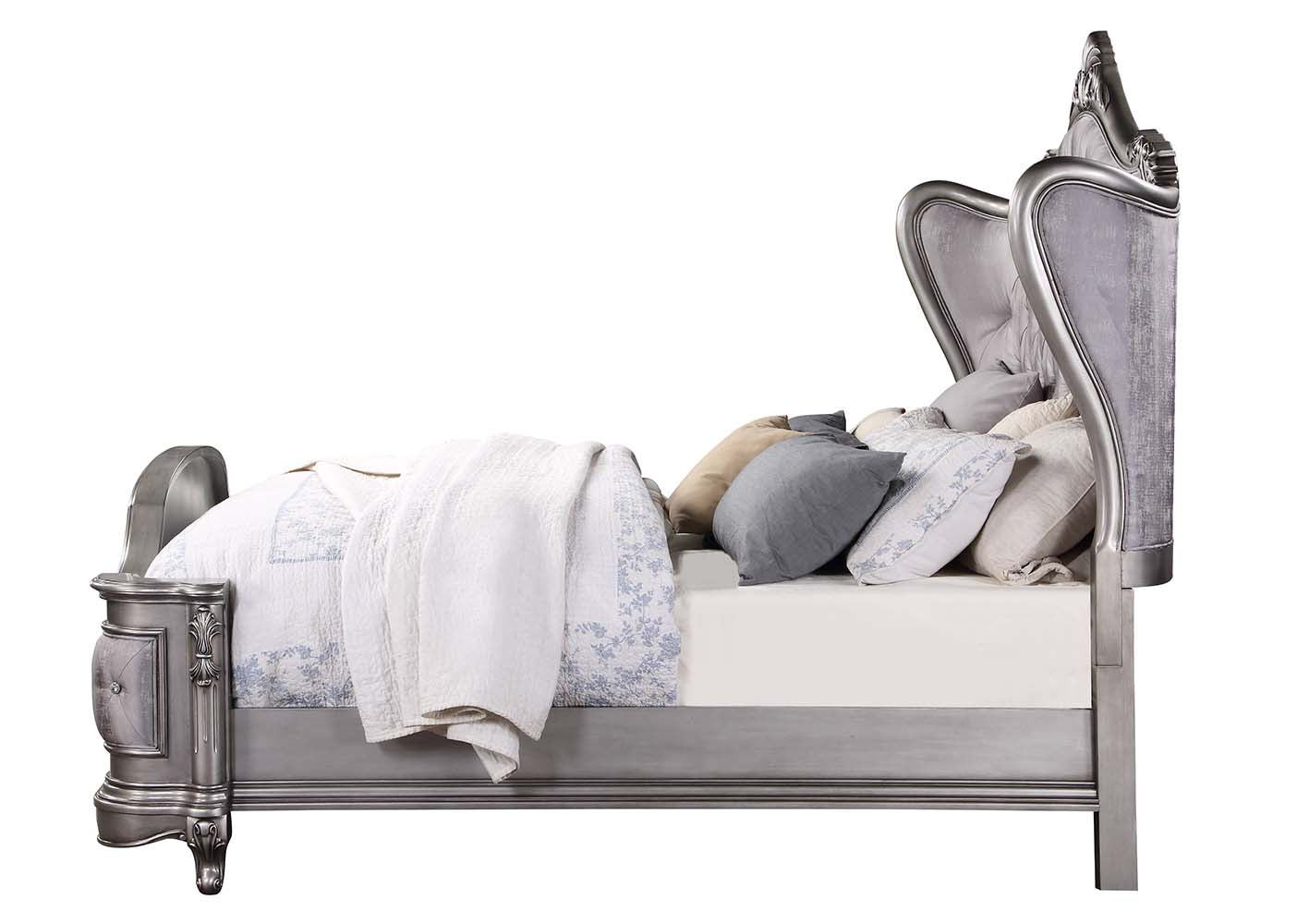 Ariadne CK Bed BD00601CK Velvet & Antique Platinum Finish | Acme | Home Elegance USA